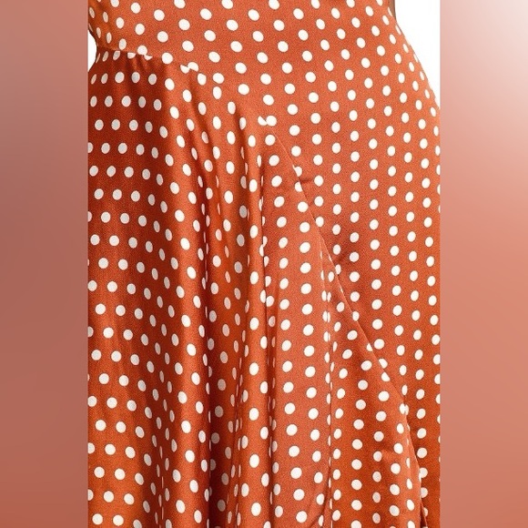 Lulu's Bellamy Rust Brown Polka Dot Backless Handkerchief Dress - Picture 5 of 13